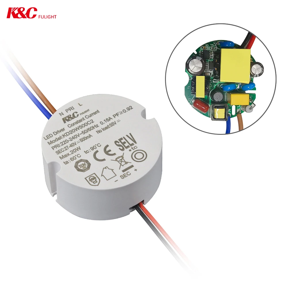 KC Factory Wholesale IP20 Full Power Series LED Power Supply 20W Lighting transformers AC 220-240V Led Driver