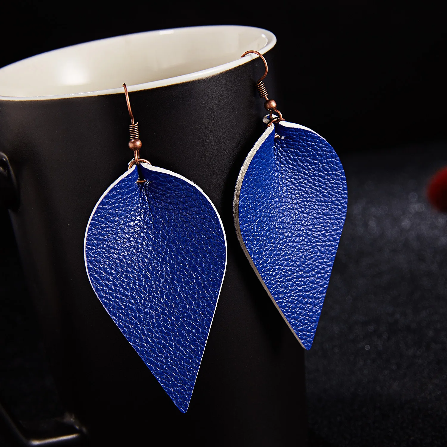 
chunky hoop earrings Classic Fashion Statement Women Petal Leaf Multicolor Genuine Leather Dangle Pierced Earrings 