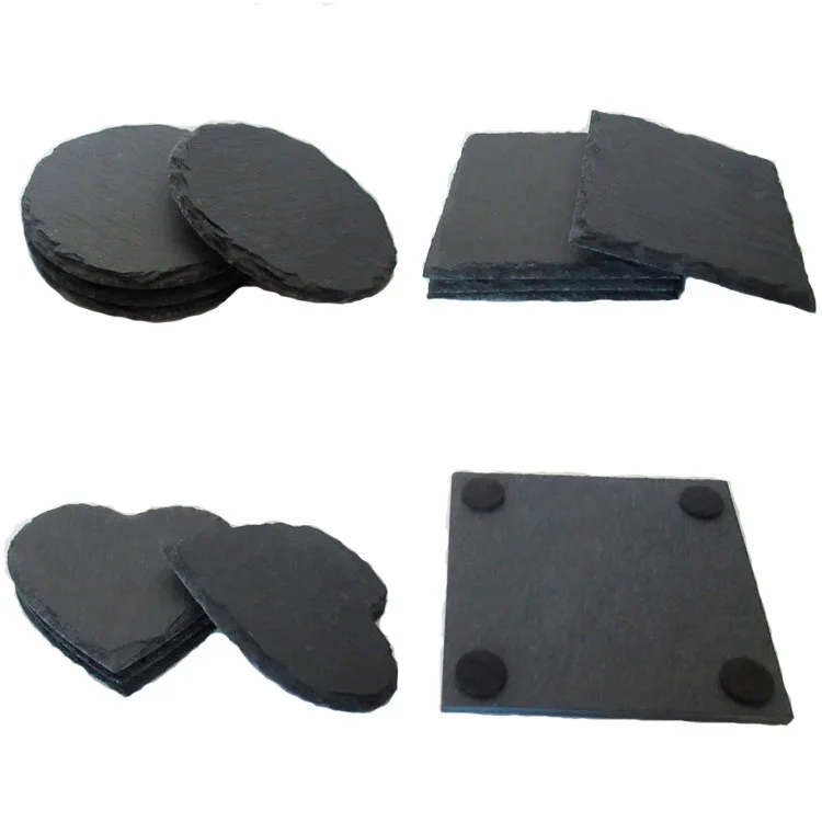 Jutien Factory Direct Sales 10cm Customized Black Slate Coasters Shale Insulated Slate Coasters for Office Use