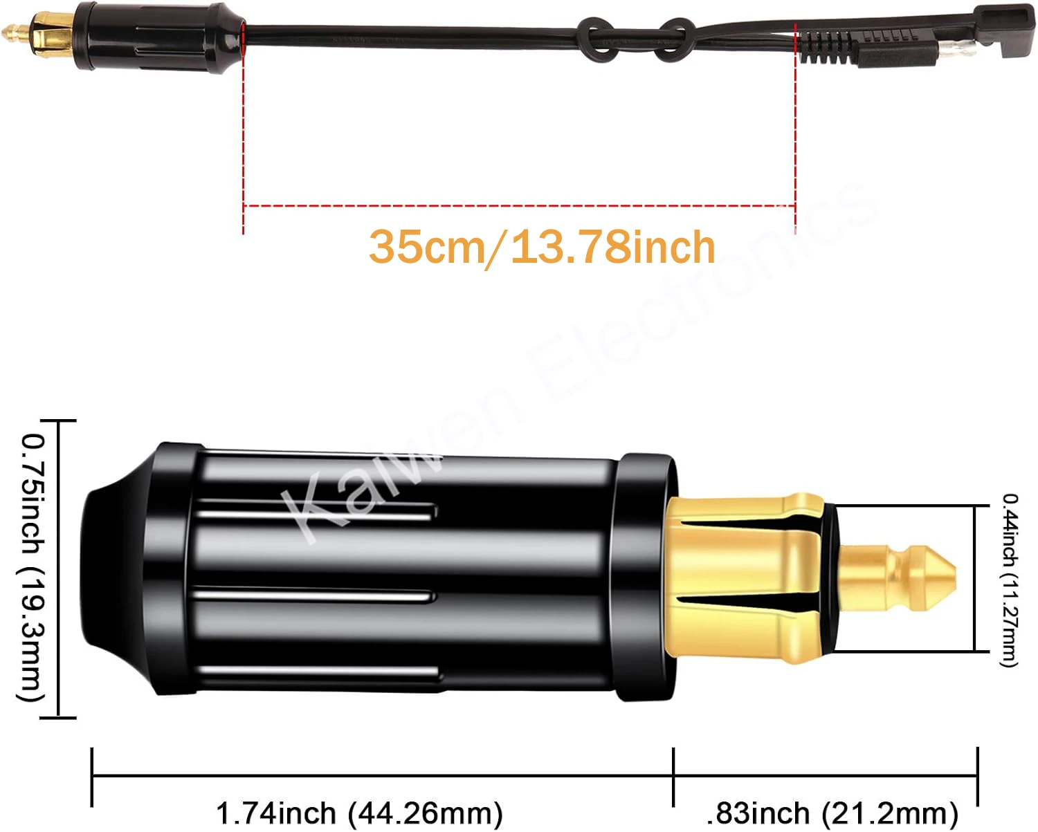 Автомобильное зарядное устройство 18AWG переходник для зарядного устройства мотоцикла удлинитель европейского Din-Scoket-35cm