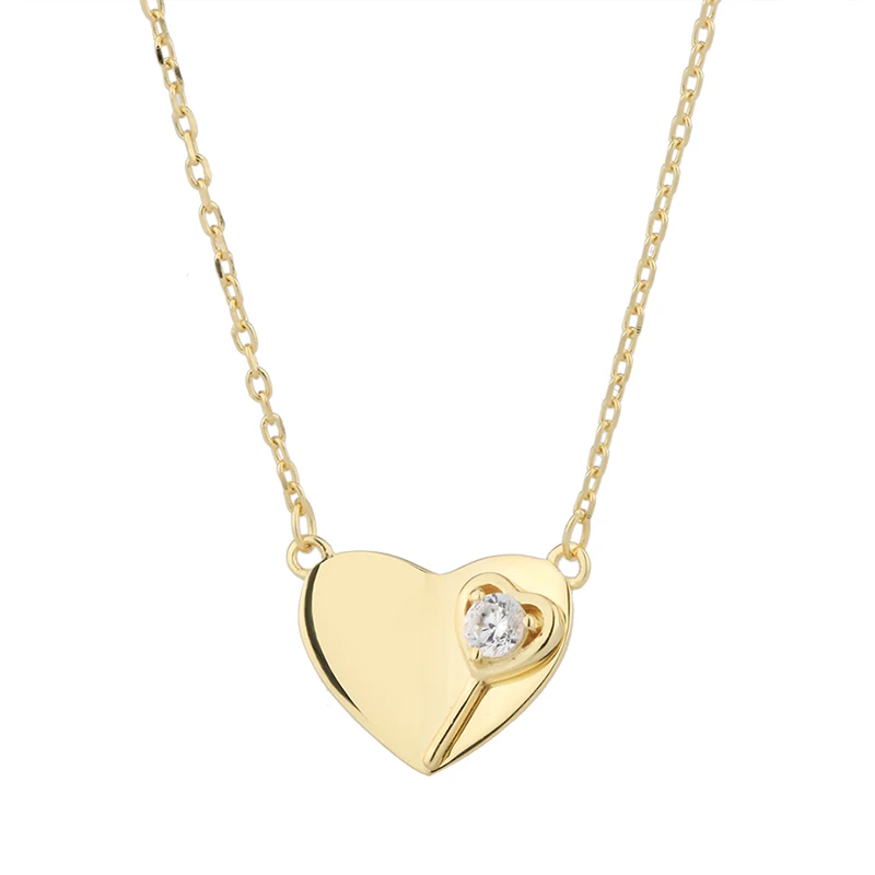 Fashionable crafted 925 Sterling Silver Cupid Heart Shaped 18k Real Gold jewelry Pendant Necklace for Women