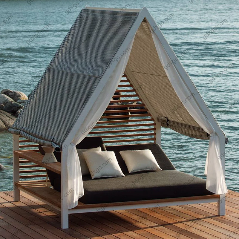 Aluminum Frame Rattan Sunbed Canopy Outdoor Garden Daybed Chaise Chair with Sofa for Pool & Patio Beach Furniture