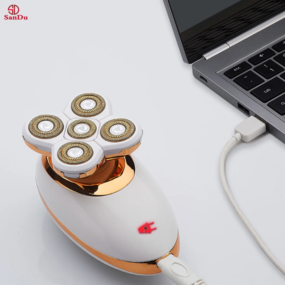 
Digit display Rotary Razor Beard Nose Hair Trimmer Face USB charging5 Shaver Heads LED Electric Shaver Razor for Men 