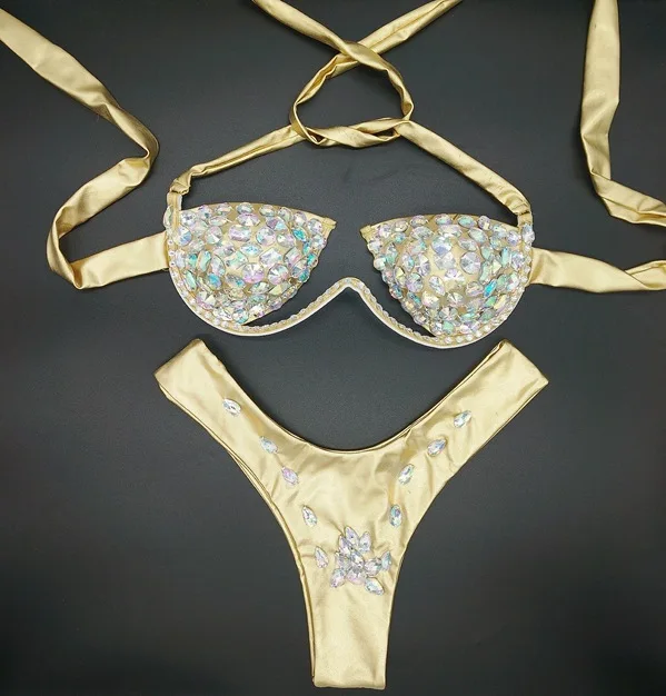 
2020 Hot Sale New Sexy Swimwear Rhinestone Bra Bikini Set Bathing Suits for Woman 