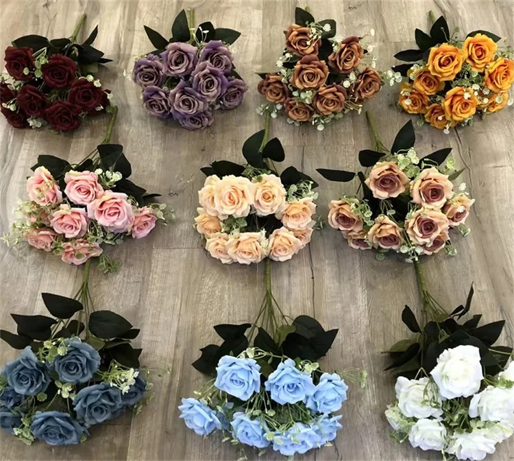 N-0002 Decorative Wedding Bouquet Romantic Red Faux Artificial Rose Flowers