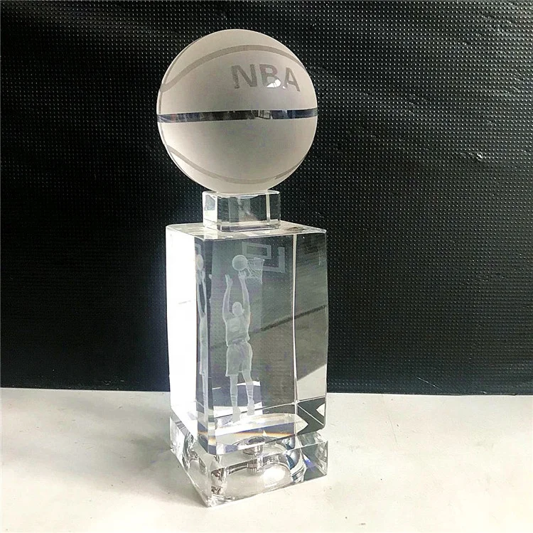 Wholesale Basketball Award Souvenirs 3d Laser Engraved Crystal Glass Cube With Led Light Base