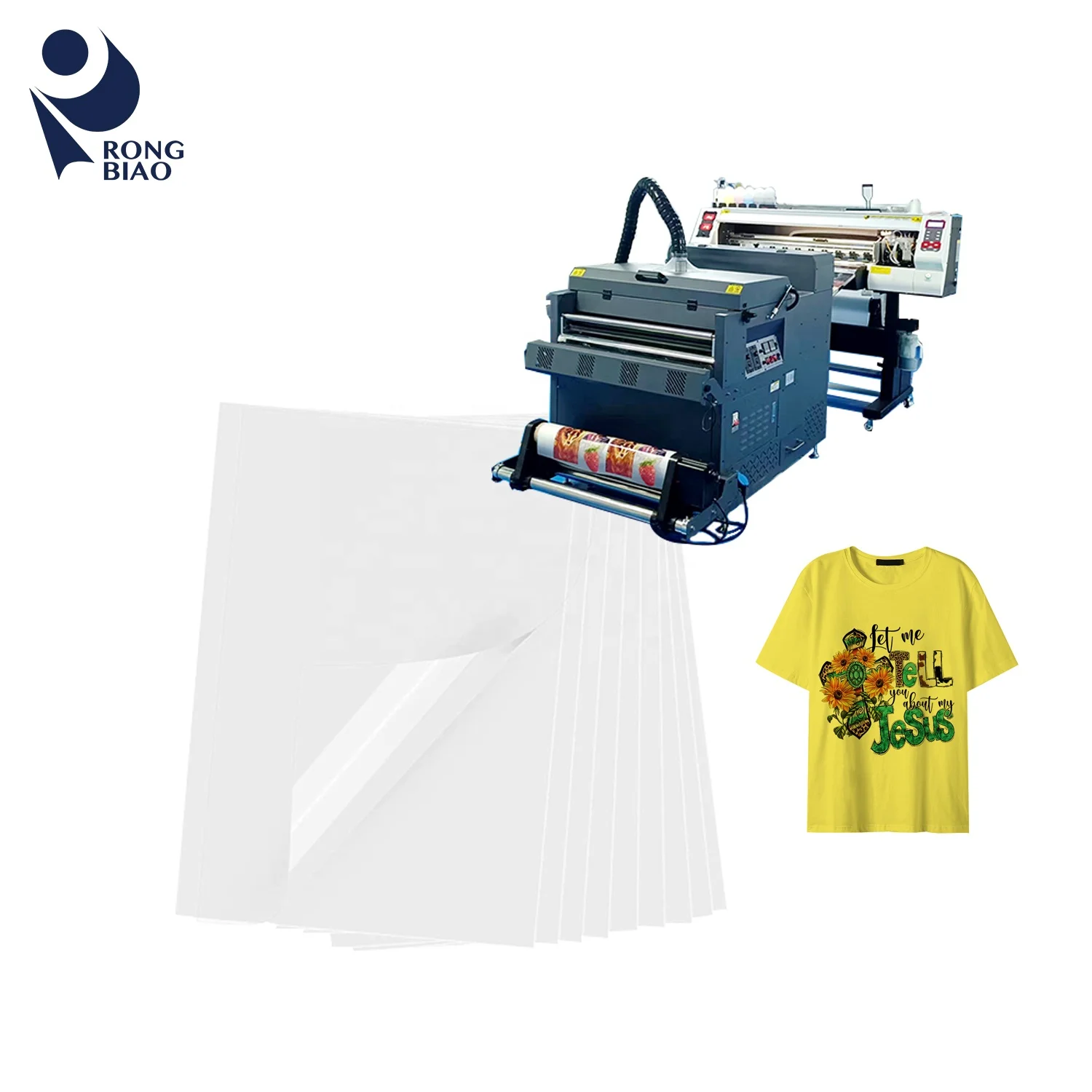 RONGBIAO 75mm Hot Peel Heat Transfer PET Film A3 30cm 33cm 60cm Roll Hot Peel Non-slip Dtf Film For Dtf Printing