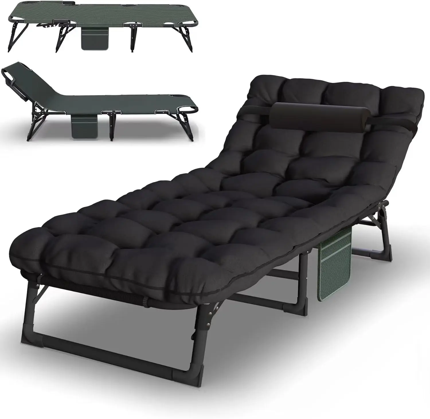 Outdoor Patio Portable Folding Lounge Chair Sleeping Cots Bed Adjustable 4-Position Adults Reclining Chairs with Mattress