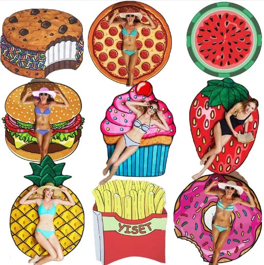 Custom shape microfiber polyester popular donut pineapple skull strawberry beach towel yoga mat