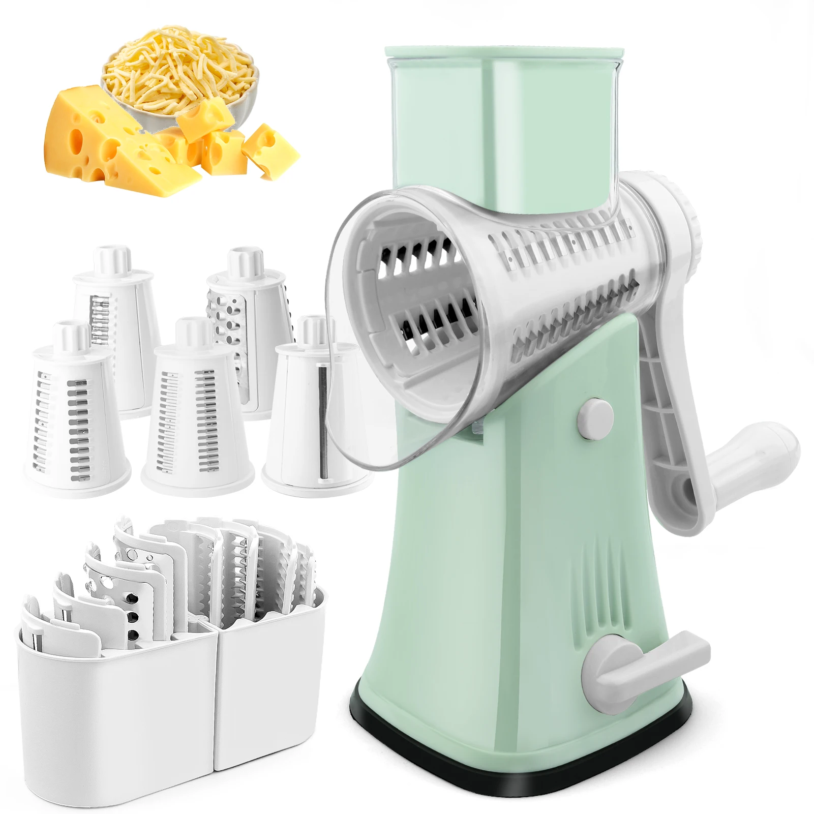 Multifunction Rotary Cheese Graters Vegetable Shredder Waffle Slicer Mandoline Slicer For Kitchen With Button Lock