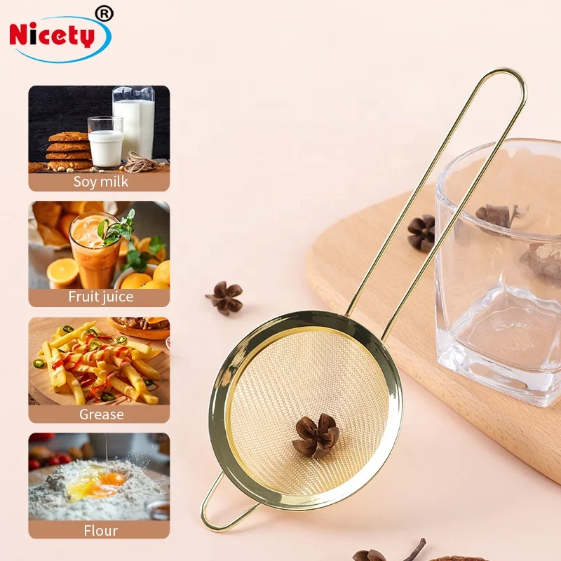  Round gold multi-function fine mesh water strainer stainless steel for loose tea cooking