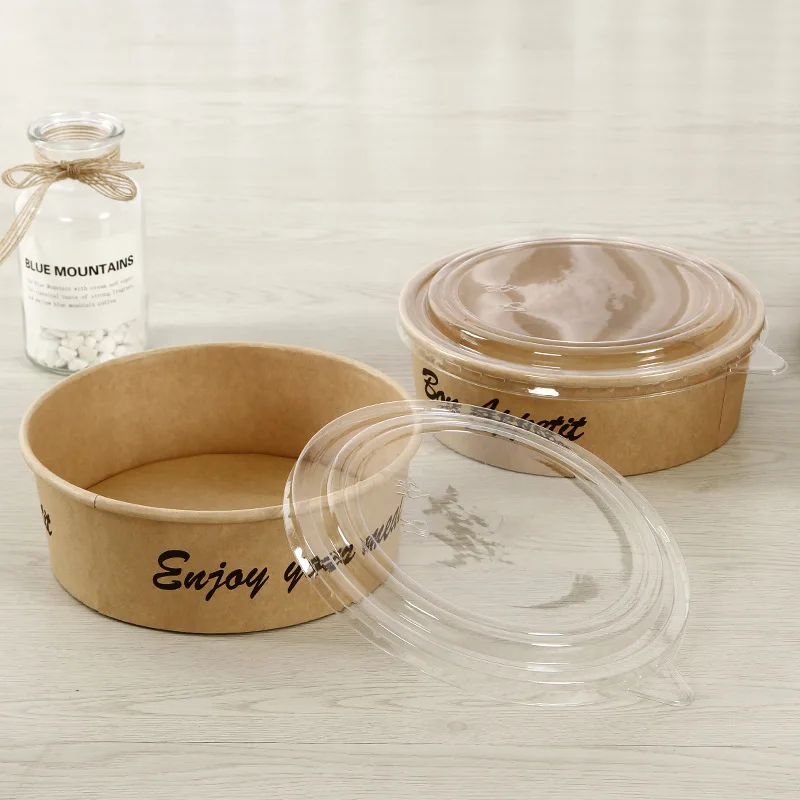 Eco friendly round takeaway sushi disposable salad kraft paper bowl with lid