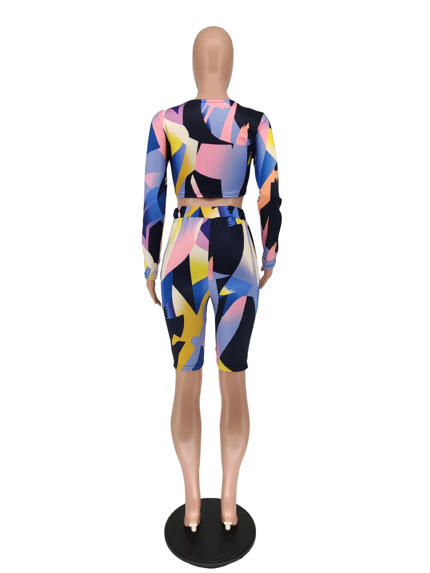 KX-A5224 2022  Summer fashion long sleeve t shirt and shorts two piece sets new printed straps women 2pc set