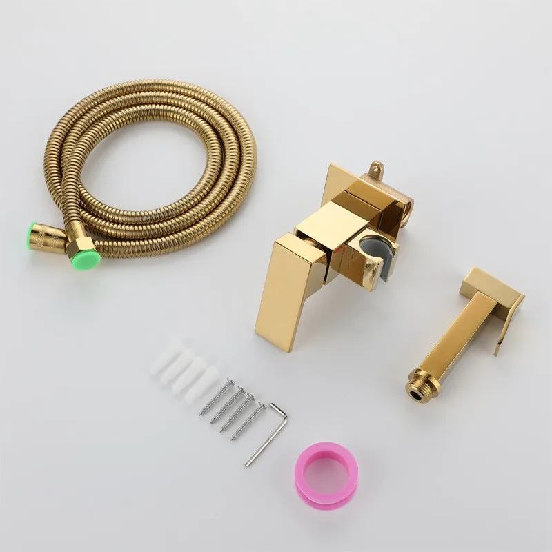Shut Off Brass Hot Cold Toilet Bidet Sprayer Shattaf Set