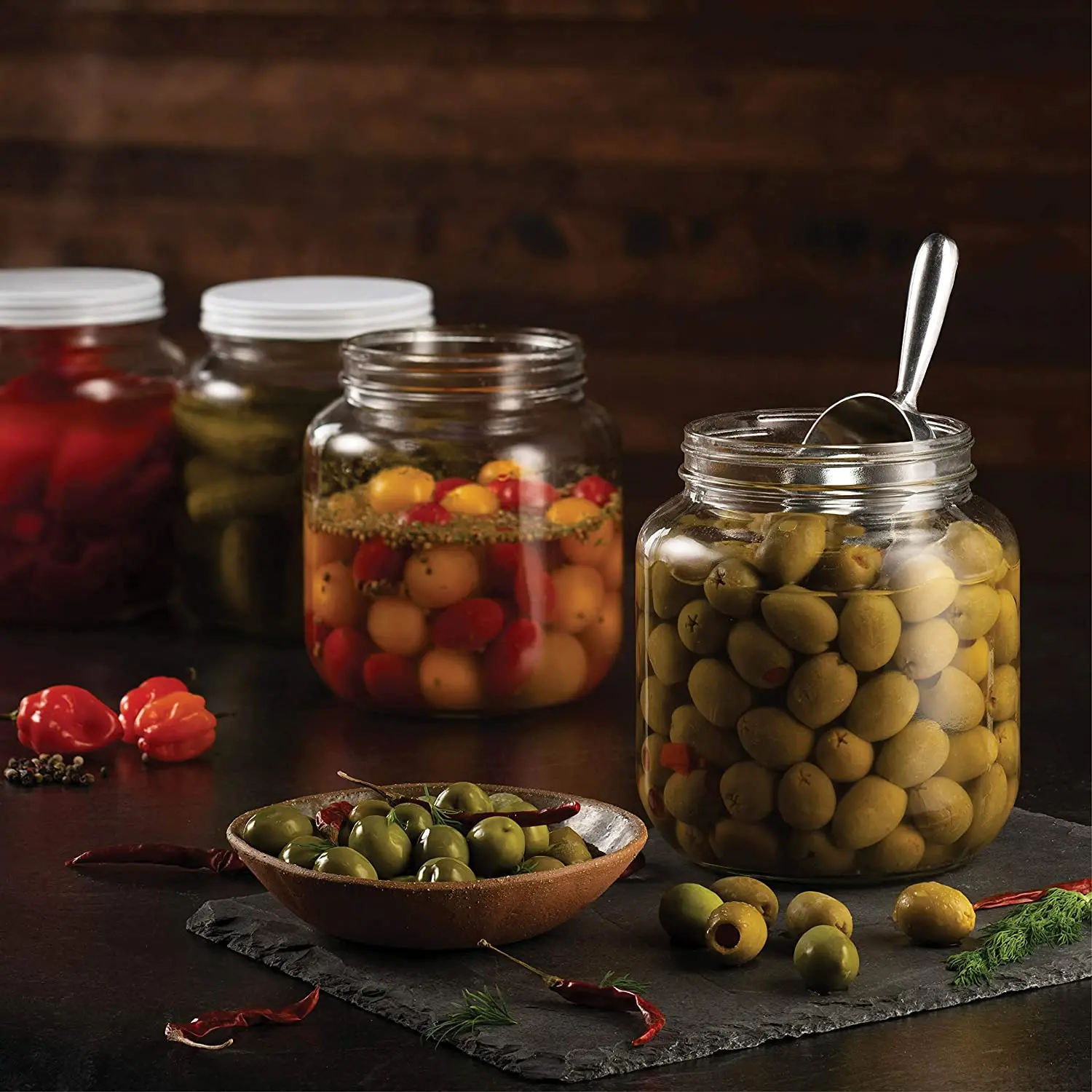 64oz Dishwasher Safe Canning Jar Metal Airtight Lid Wide Mouth Half Gallon Glass Mason Jar