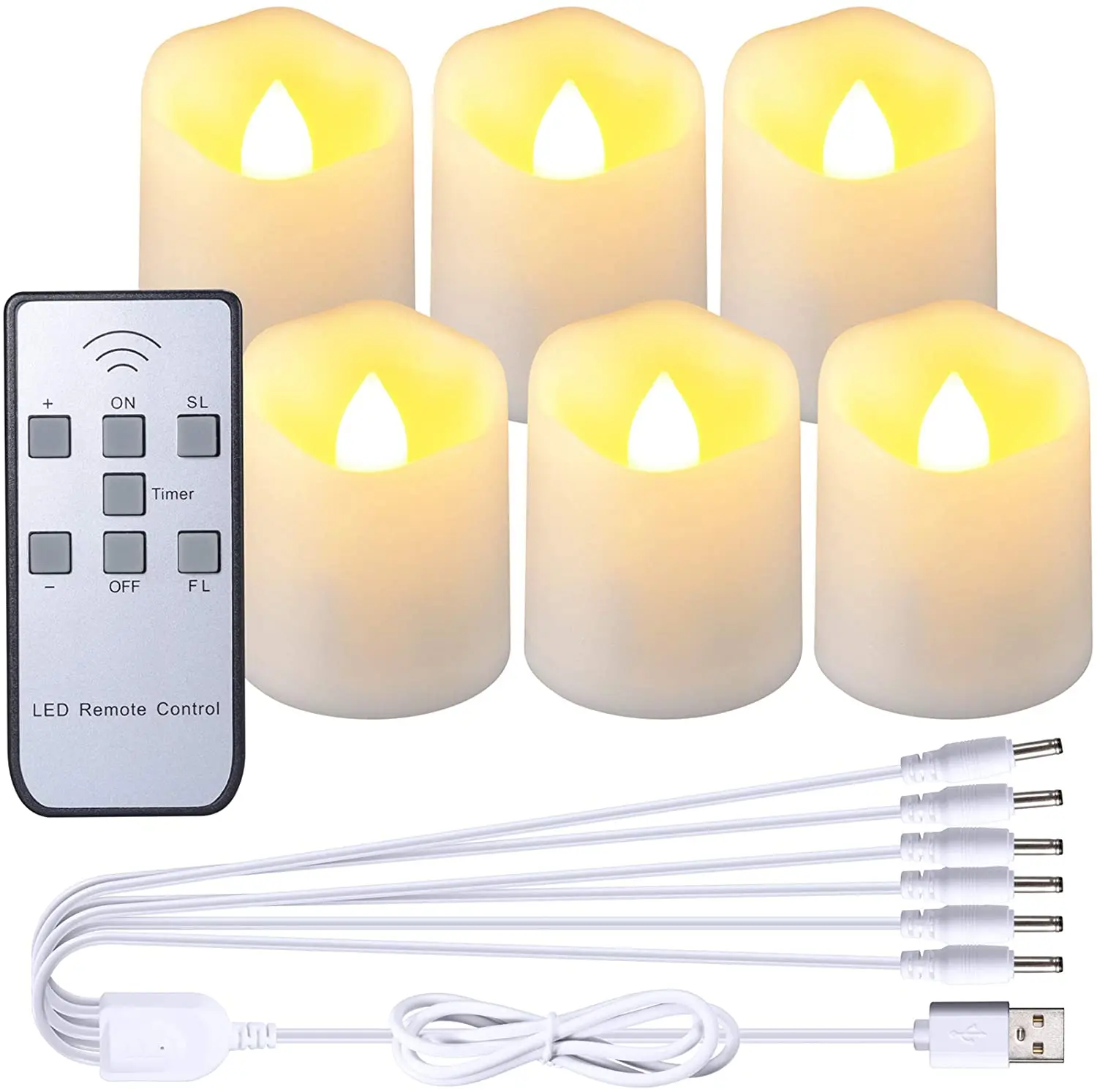 6pcs/set Flameless Tea Light Remote Control Daily Timer Mini LED Candle Light Rechargeable LED Candles Tea Light Flickering