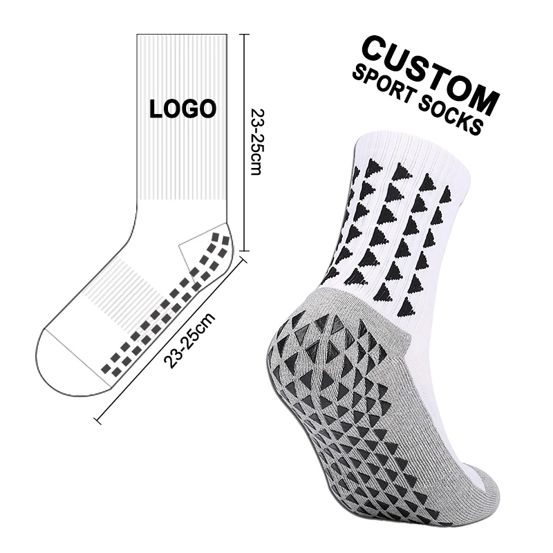 Non-slip terry sports sock adult designer logo wholesale crew thicken bottom men custom grip soccer football socks