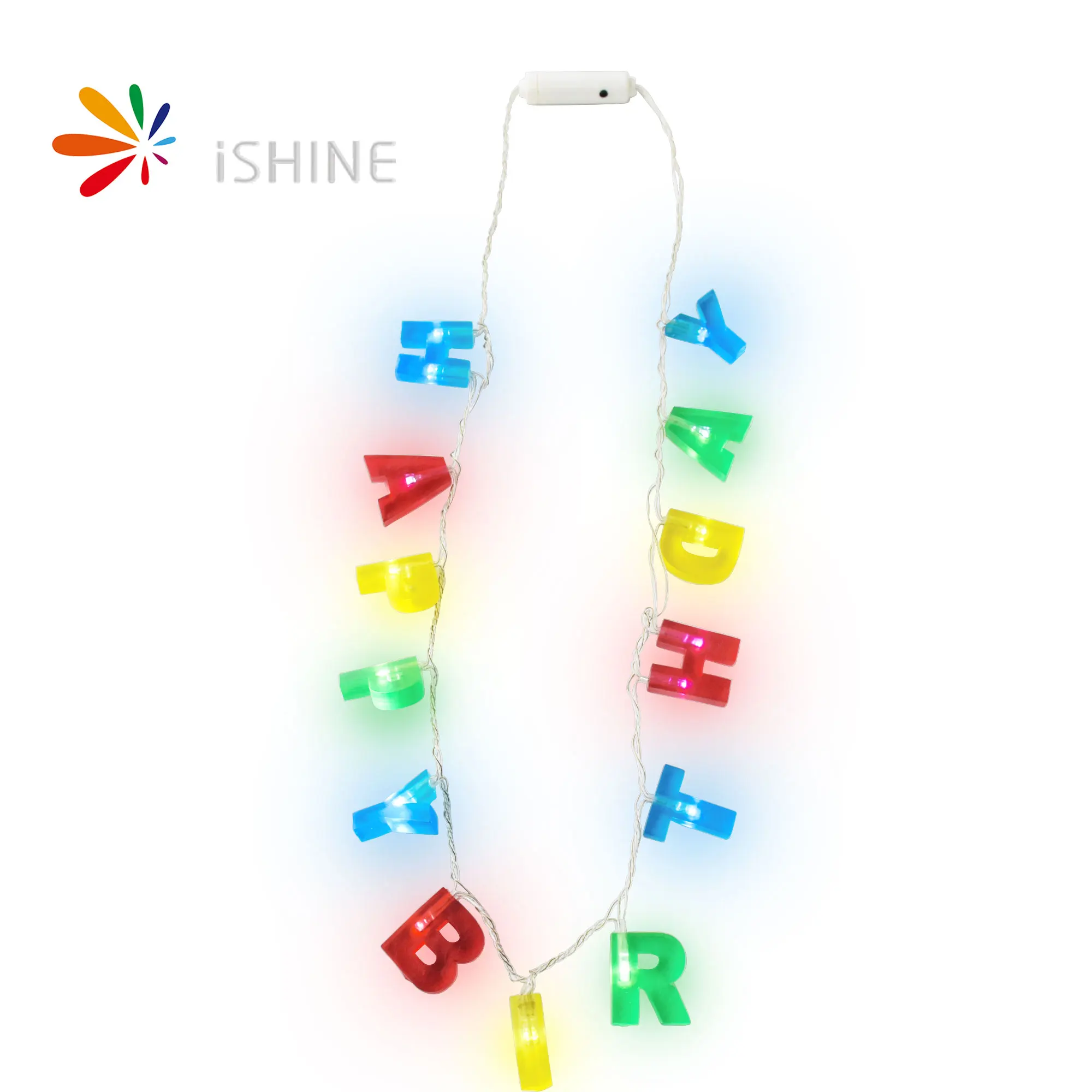 iShine Neon Glo Jewelry Custom Led Glowing Letter Chain Intial Colorful Luminous Alphabet Light Up  Glow In The Dark Necklaces