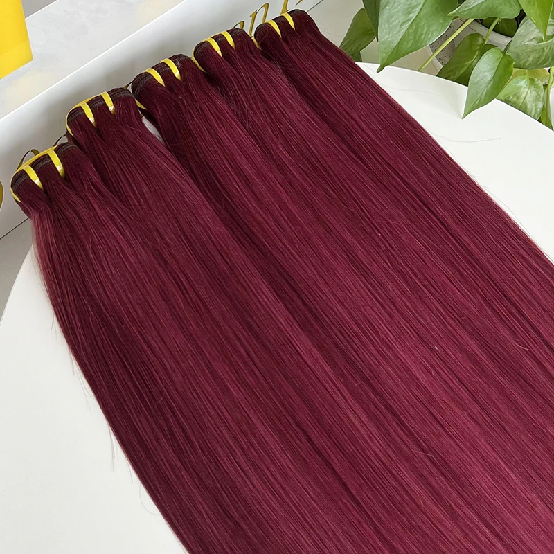 GDY Human Hair Double Weft Extensions Brazilian Virgin Hair 99J Burgundy Bone Straight Hair Bundle