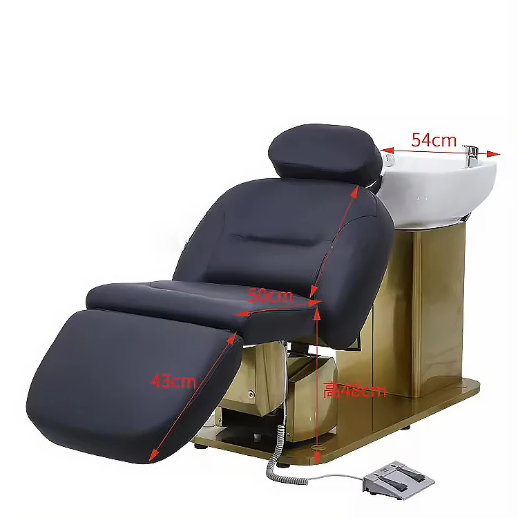 Modern high end reclining shampoo chair electric adjustable gold stainless steel beauty salon head wash chair for barbershop