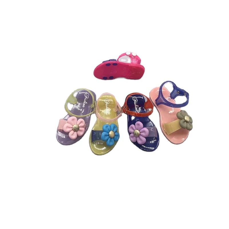 Good quality flat kids sandals girls flower hot summer beach jelly sandal