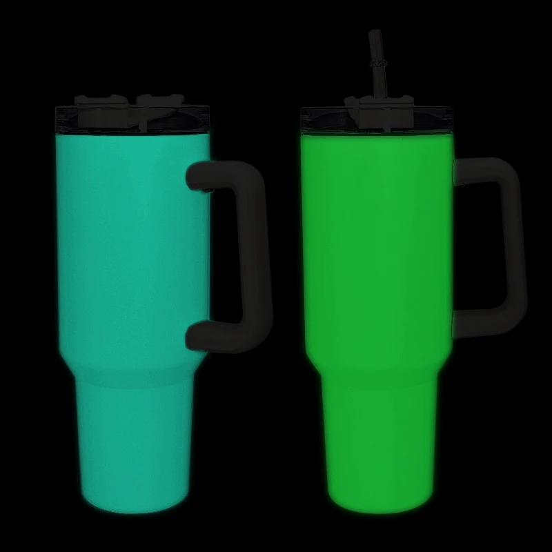 Wholesale glow in the dark tumbler 40oz sublimation blank tumblers stainless steel travel mug with plastic handle and straw