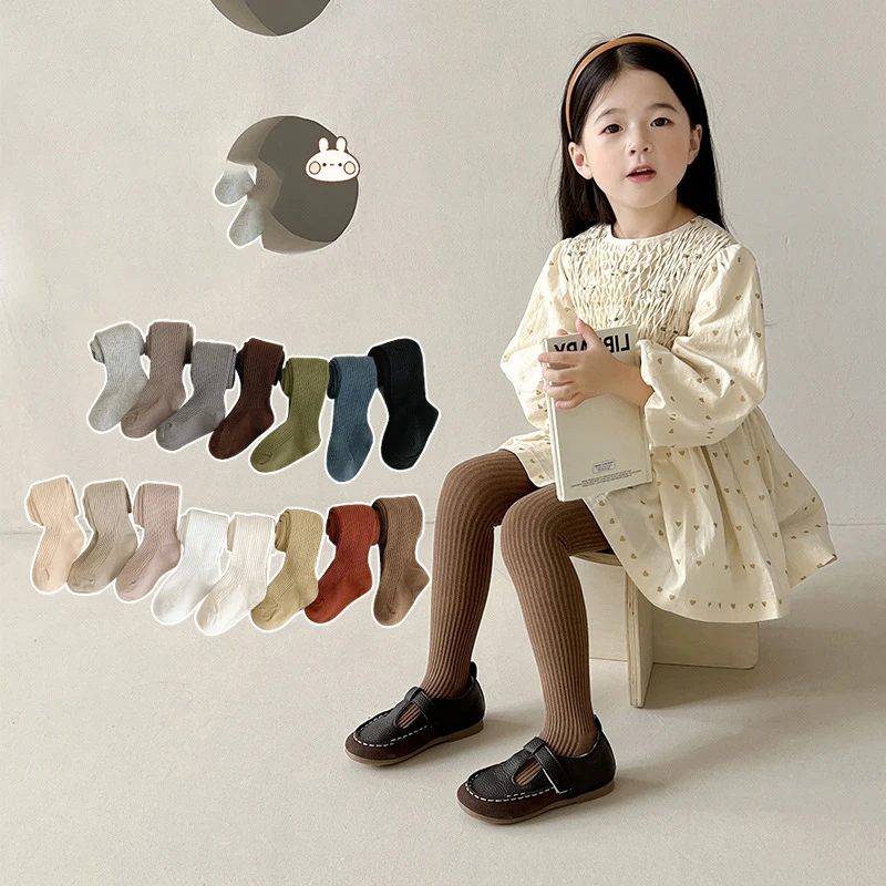 Wholesale Multi Colors Solid Ribbed Children Pantyhose Kids Tights Cotton Girls Blue White Baby Kids Tights
