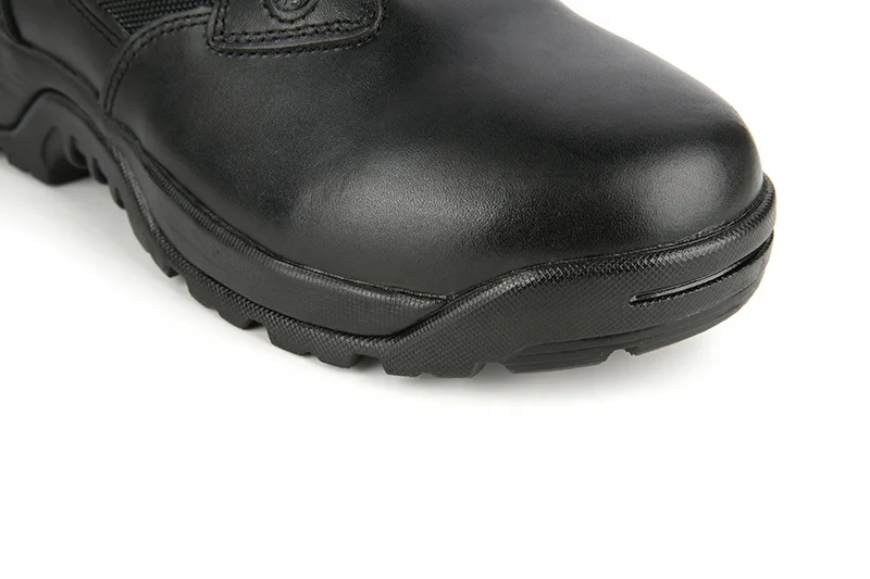 
Cemented construction anti slip black leather upper rubber sole steel toe tactical military boots shoes 