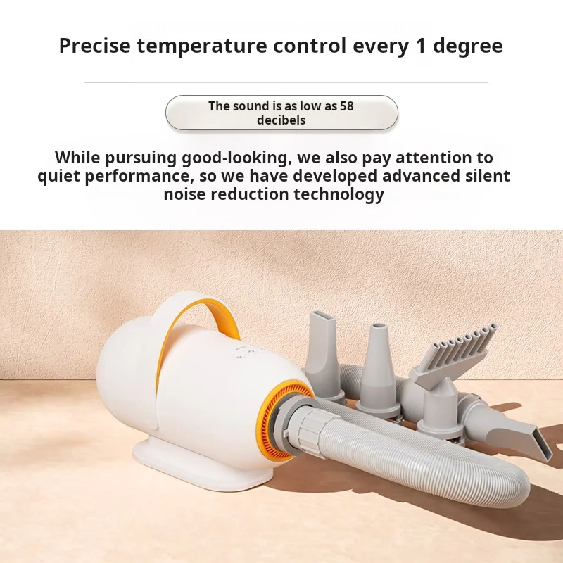 High Power Dog Blow Dryer Adjustable Speed Temperature Control with 4 Nozzles and Extendable Hose for Cat Pet Hair Grooming