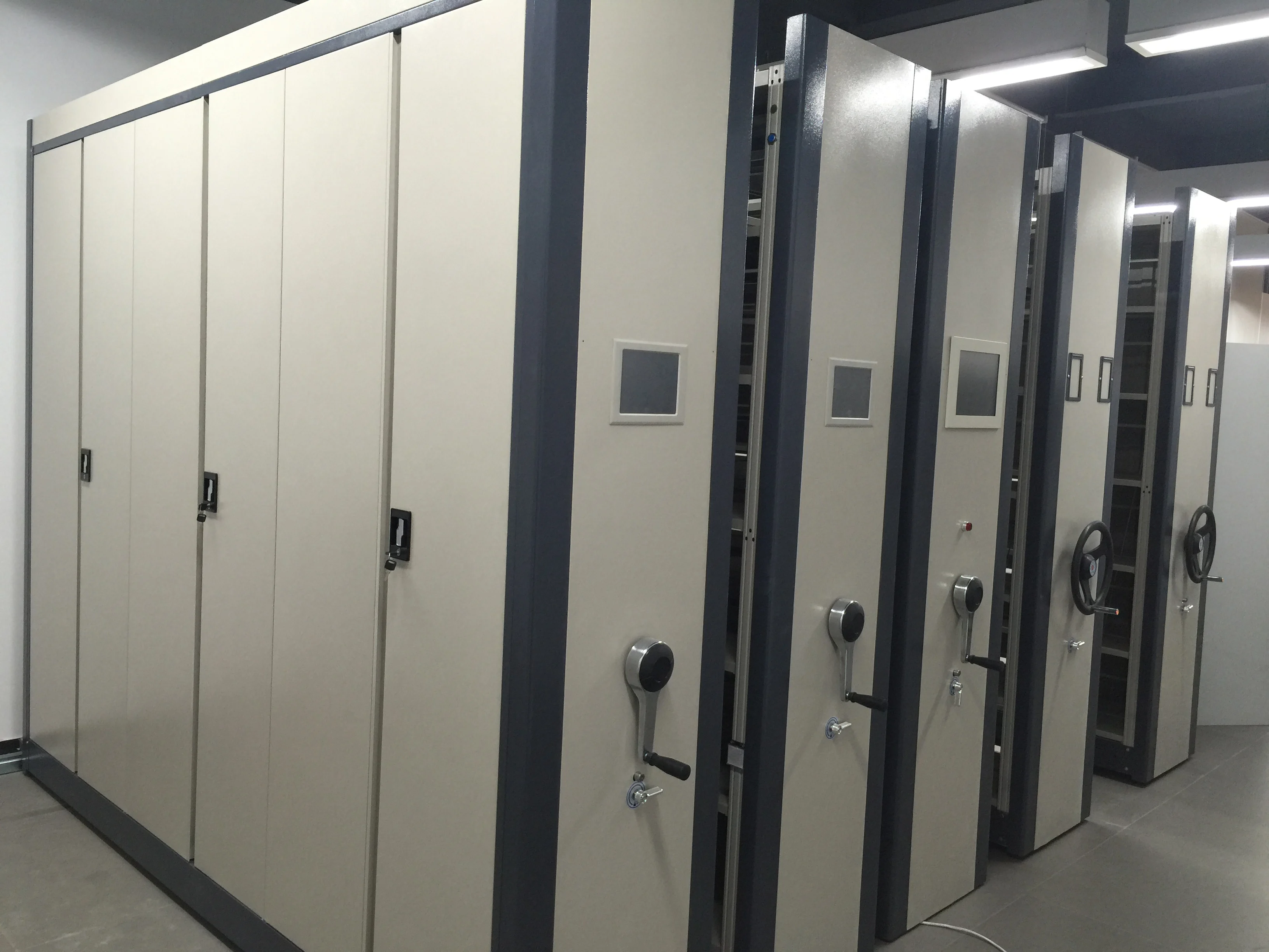 Compact collapsible automatic metal shelf archive compactor mobile shelving system