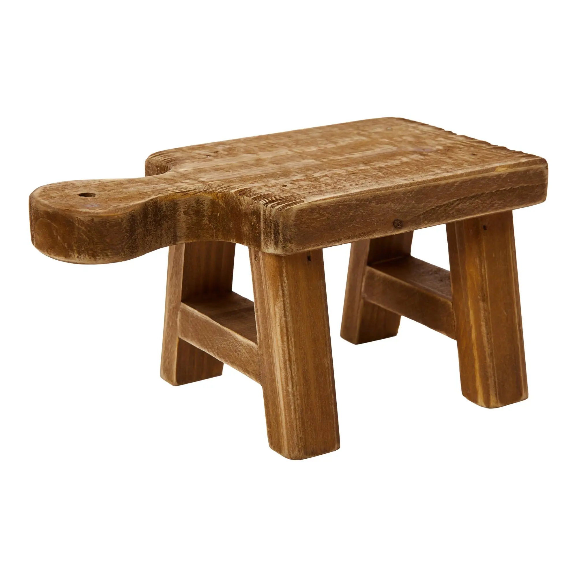 Wood Farmhouse Decor, Rectangle Wood Pedestal with Handle, Small, Brown, Square