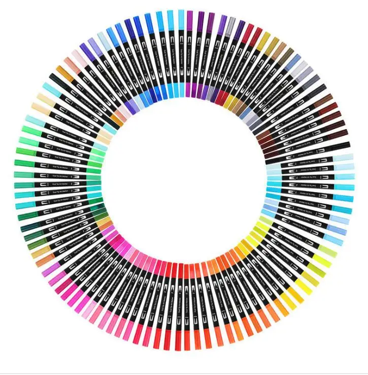 Dual tip water soluble watercolor brush marker pen  twin tips multi color highlighter