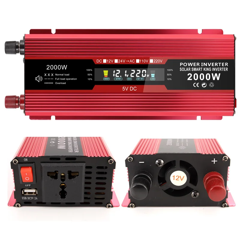 Заводская цена, распродажа, инвертор высокой мощности 2000 Вт, Интеллектуальный солнечный инвертор с цифровым ЖК-дисплеем