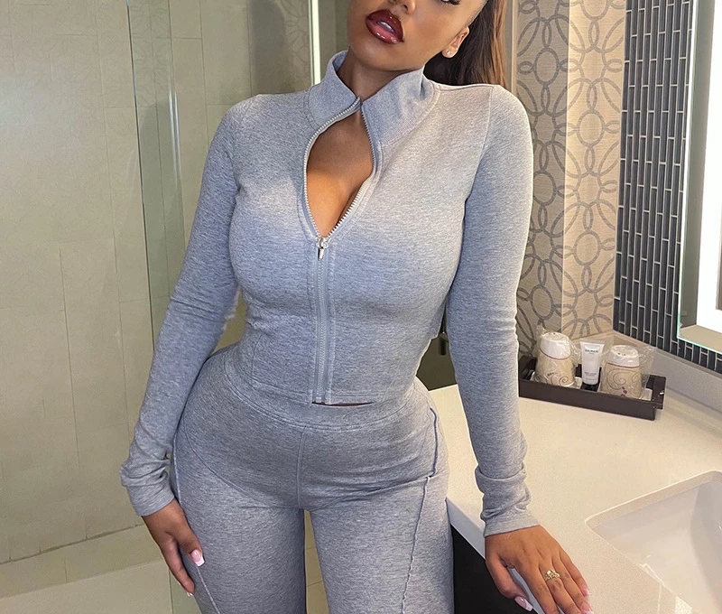 Fitness Yoga Set Crop Jacket Top Jogging Two Piece Set Women Clothing Fitness Zip Sets Plus Size Custom Tracksuits for Women