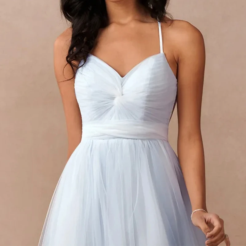 Custom Light Blue Floor Length Sleeveless Lace Elegant Women Party Dresses Long Evening Elegant