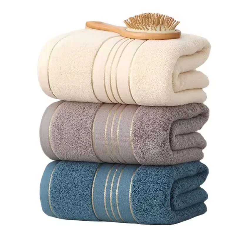 2024 Custom Logo Large Luxury Good Absorption Soft Golden Satin Dobby 100% Cotton Bath Towels Set for Bathroom and Hotel