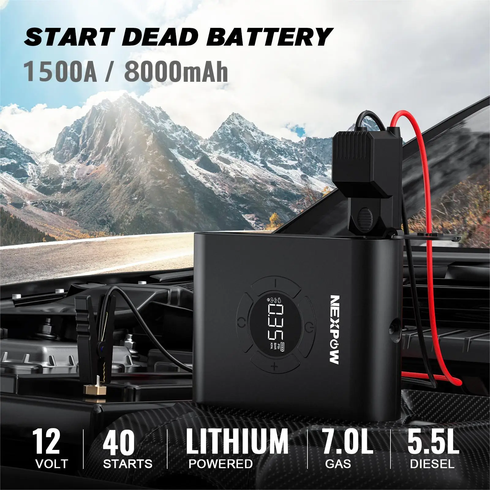4 in one Multifunctional 12v jump starter  with air compressor  8000mAh portable car jump starter with air compressor