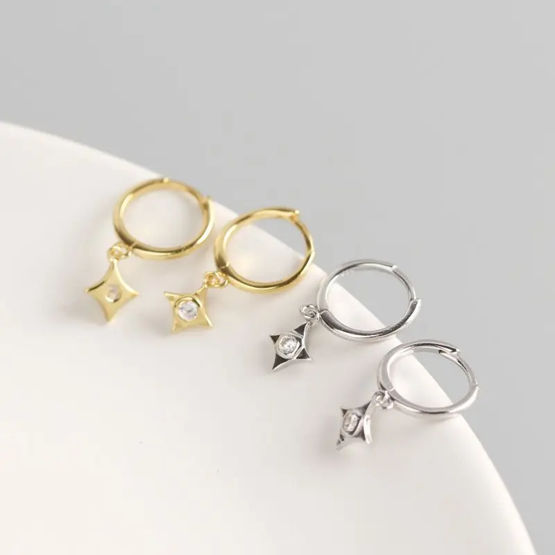 cz hoop earrings 925 sterling silver Holiday CZ Geometry rhombus hoop earrings