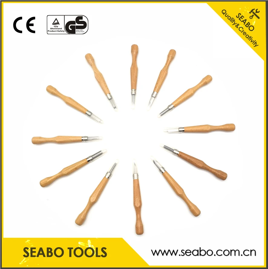 Набор ножей для резьбы SKS7 с ручкой из буковой тыквы, 12 шт.