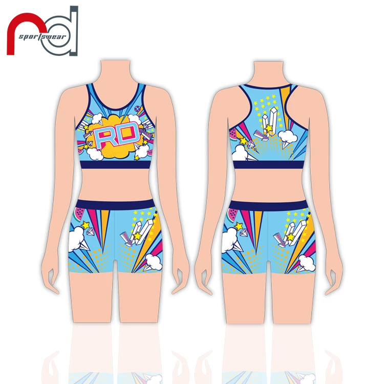 Custom Children Girls Cheerleading Practice Wear Cheer Top And Shorts Gymnastics Training Dance Team Wear