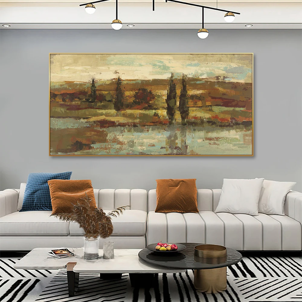 Golden Trees Oil Print Handpainted Yellow Tree Wall Art Living Room Metallic Hallway Decor Therapist Office Poster Forest Office