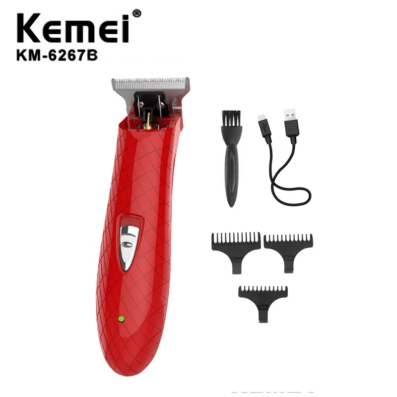 Kemei Cordless Close Hair Cutting Trimmer  Powerful Men Grooming 0mm Baldheaded Barbershop Detail Transparent Skeletons Body