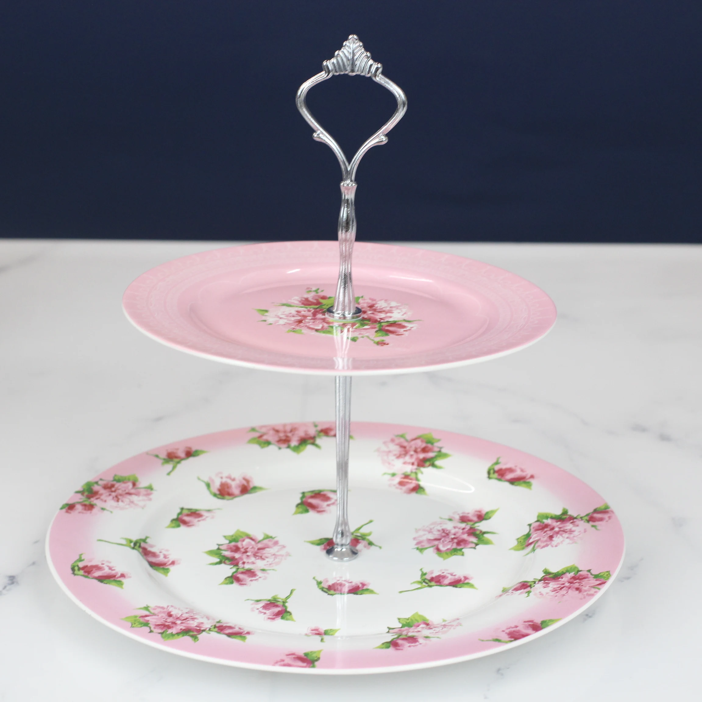 Fine China Wholesale 2 Tier Round Porcelain Cake Plate Ceramic Cake Stand For Home,Hotel , Restaurant, Wedding