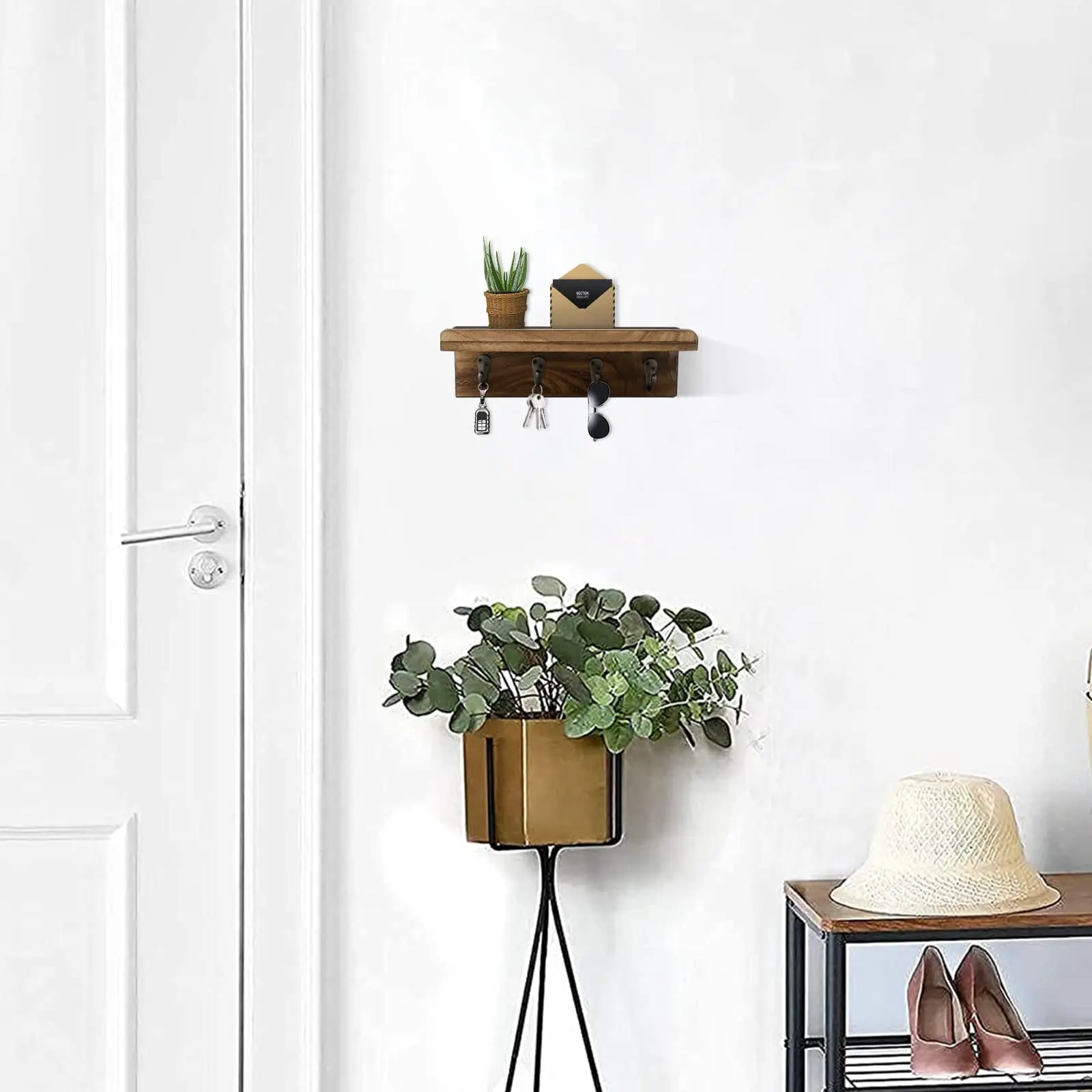 custom high quality Living room wall mounted shelves wooden Storage Holders Folding Key wooden key rack