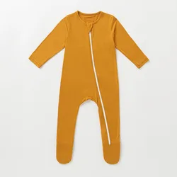 Custom Infant Autumn Winter Clothes Zipper Footie Jumper Bamboo Baby Romper Newborn Onesie for Boy