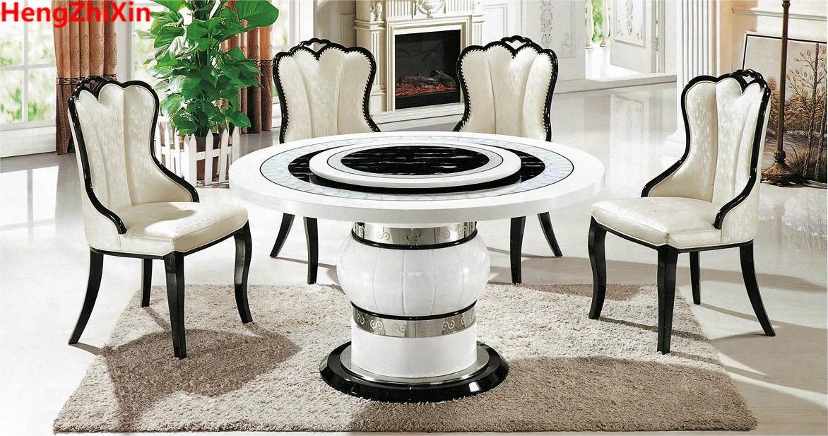 Современный пользовательский мраморный обеденный стол круглый стол с вращающейся семейной обеденной мебелью