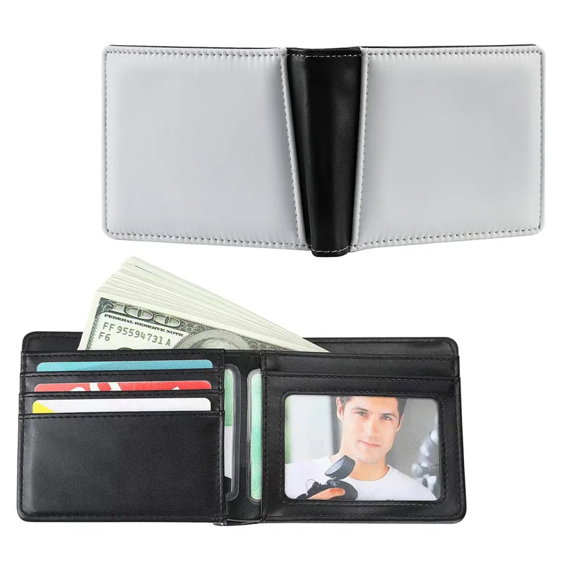AGH Double Sided Heat press Printing PU Leather Sublimation blank Mens Wallet leather wallet for men