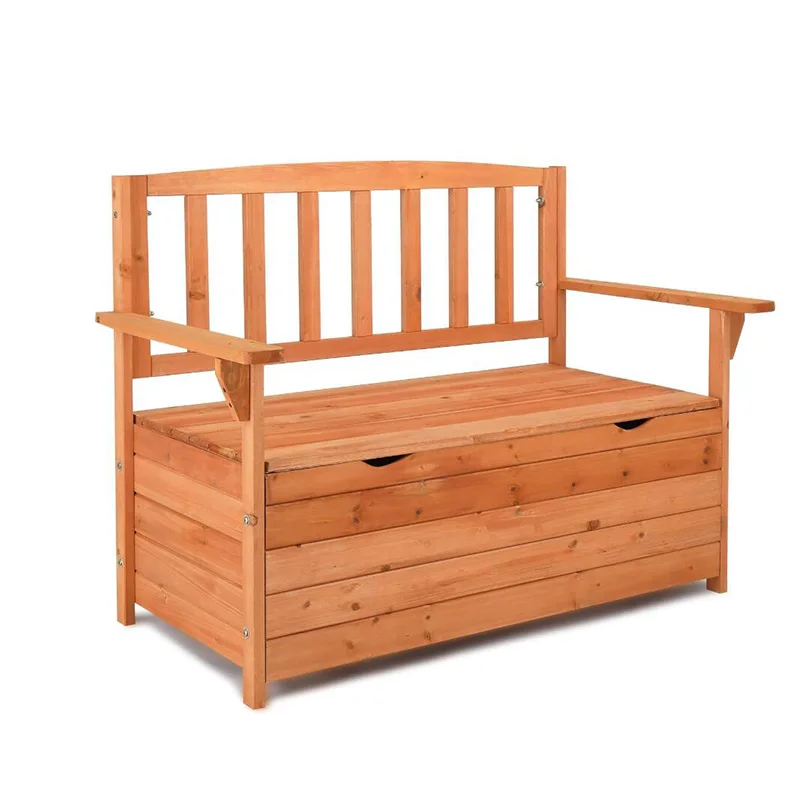 Outdoor Solid Wood Garden Bench Slatted Design Natural Wood Garden Bench