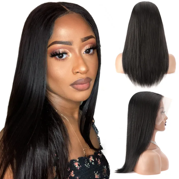 Forcuteu натуральный 16 дюймов Длинные выровнять Девы кости прически Silky Straight, швейцарский прозрачный фронта шнурка человеческих волос парик для черных женщин