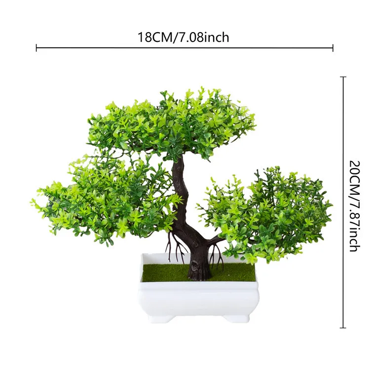 3 Fork Bonsai Plastic Green Plants Artificial Small Pine Tree Potted For Home Office Decor